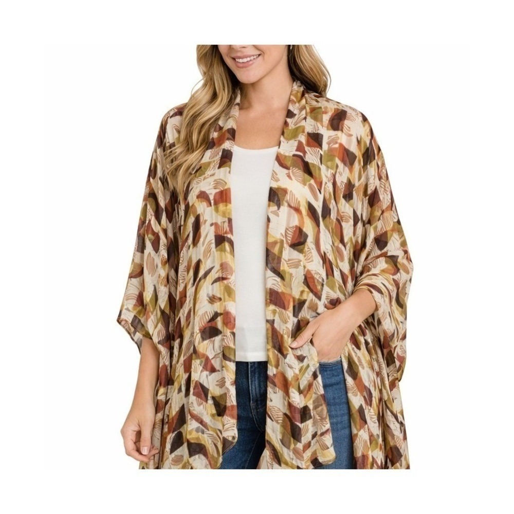 Rachel Rachel Roy Womens Geometric Abstract Print Kimono Wrap Cardigan One Size